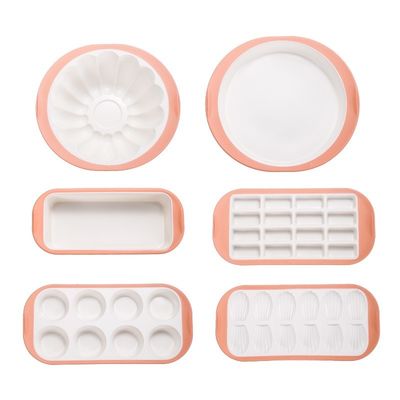 Conjunto de panelas de silicone - 6PCS Conjunto de panelas antiaderentes empilháveis com agarras e estrutura reforçada com metal: panela redonda de bolo, panela quadrada, panela de pão e moldes de muffins