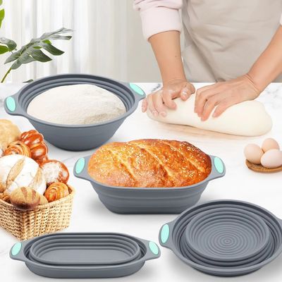 Prémio Silicone Sourdough Proofing Bread & Baking Basket Set - Inclui Oval & Round Foldable Bowls (9,5 polegadas) - Forno & Lavadora de pratos seguro, presentes para padeiros artesãos