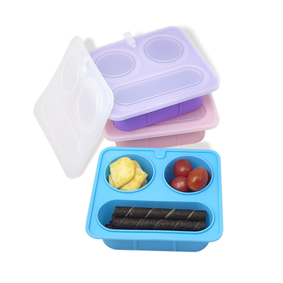 Bom preço. Caixa de lanches dividida em silicone azul com tampa livre de BPA resistente a vazamentos Lavadora de pratos de microondas ecológica segura para crianças Adultos OEM on-line