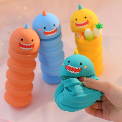 Caixa de lápis retrátil de silicone desenho animado Kawaii Stand expansível Papeleria escolar Caixa de material escolar Presentes de Natal