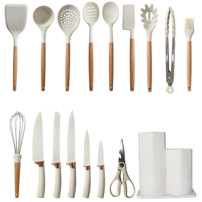 Bom preço. 17pcs utensílios de cozinha de silicone utensílios de cozinha conjunto Turner Tongs, espátula, colher, escova, Whisk, ferramentas de manuseio de madeira on-line