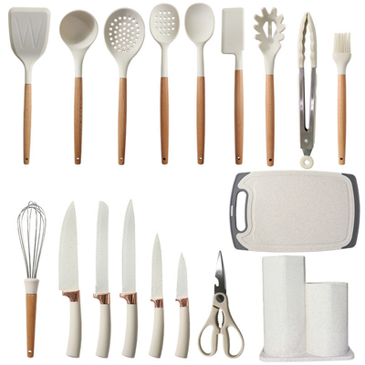 Bom preço. 19Pcs Kitchen Utensil Set Fácil de limpar utensílios de cozinha de madeira, utensílios de cozinha para cozinha não pegajosa Kitchen Gadgets on-line