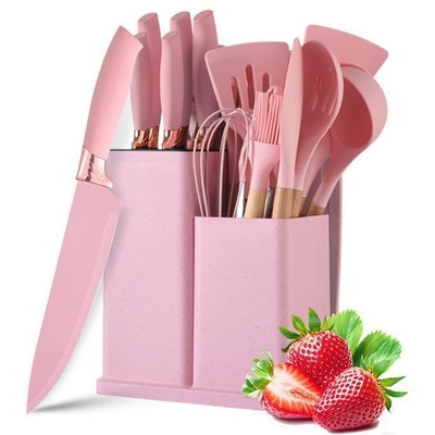 Bom preço. 19pcs não-aderente utensílios de cozinha de silicone espátula conjunto com suporte, alça de madeira gadgets de cozinha de silicone on-line