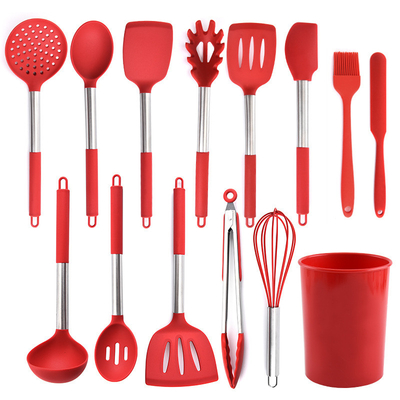 14 peças utensílios de cozinha de silicone conjunto com alça de aço inoxidável utensílios de cozinha conjunto para utensílios de cozinha não pegajoso