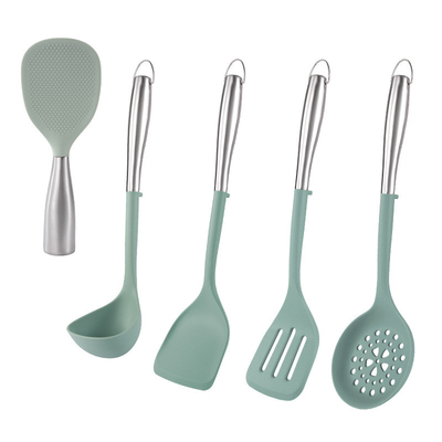 5pcs utensílios de cozinha antiaderente utensílios de cozinha de silicone conjunto utensílios de cozinha de silicone utensílios de cozinha presente com alça inoxidável