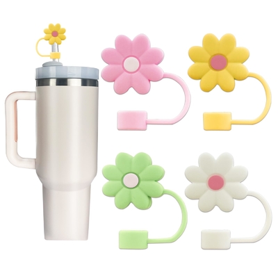 Toppers de palha de flores de silicone coberturas e tampas reutilizáveis para palhas de 9-10mm encaixa Stanley 30 & 40oz Stambler Stanley Cap tapa