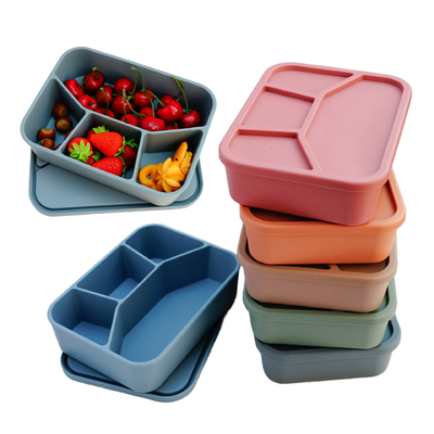 Bom preço. Caixa Bento de silicone, Caixa de almoço à prova de vazamento com tampa, recipiente de armazenamento dividido para crianças adultas on-line
