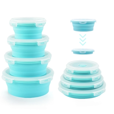 Bom preço. Caixas dobráveis para acampamento Conjunto de 4 recipientes de armazenamento de alimentos de silicone com tampa Caixa de almoço de silicone BPA livre Forno seguro on-line