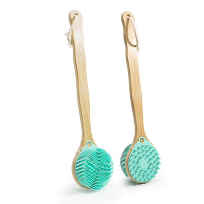 Longo Manilha Lava-corpo de silicone Lava-costas exfoliante de dois lados para banho seco e úmido