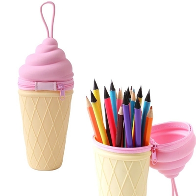 Bom preço. Cute sorvete lápis de silicone caixa lápis bolso papelão porta-lápis para alunos materiais escolares presente de Natal on-line
