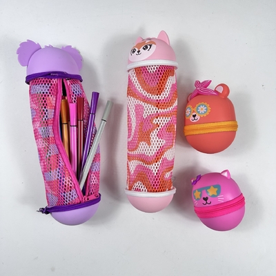 Bom preço. Cartão animado de lápis de silicone redondo caixa lápis caixa lápis bolso lápis para crianças maquiagem saco de armazenamento organização escola presente de aniversário on-line