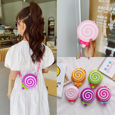 Bom preço. Lolipop Caixa de lápis de silicone redondo para artigos de papelaria Saco de lápis de papel de couro Produtos escolares maquiagem Saco de armazenamento on-line