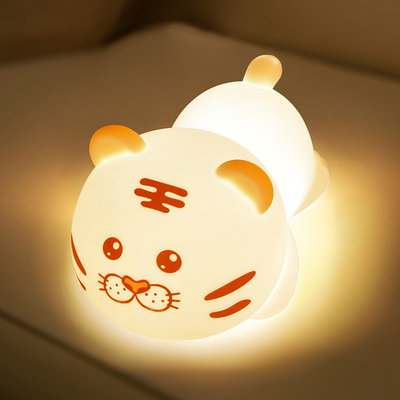 Cute Tiger Silicone Night Light LED Novidade Lâmpada 3 Nível Dimmable Nursery Nightlight USB Rechargeable Timing Lâmpada de Sono