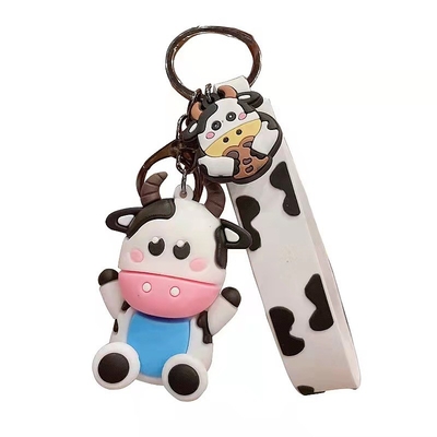 Chaves de 3D personalizadas de silicone de vaca de animais Chaves pendentes Chave de chave para bolsa e mochila