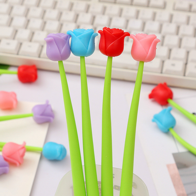 Canetas de flores vivas engraçadas, tinta de gel criativo caneta de flores de silicone a granel, caneta de escrita de 0,5 mm para escritório da escola casa, professora estudante mulheres, suprimentos de decoração de festa, 6 pcs/conjunto (campanheiros e animais)