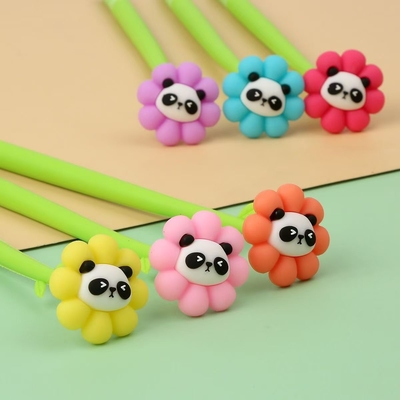 Bom preço. Caneta de flor de panda caneta de forma de bola de rosa caneta criativa líquida preta 0,5 mm tinta de gel caneta de rollerball para meninas mulheres, escritório escolares materiais de decoração on-line
