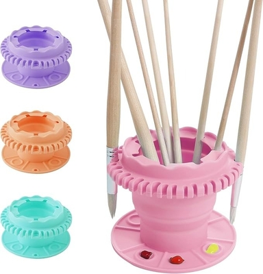 Paint Brush Cleaner - Foldable Silicone Paint Brush Cleaner Rinse Cup With Palette And 40 Brush Storage Holder For Classroom Studio Outdoor Painting 