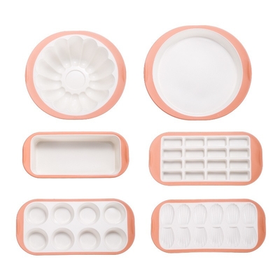 Bom preço. Conjunto de panelas de silicone - 6PCS Conjunto de panelas antiaderentes empilháveis com agarras e estrutura reforçada com metal: panela redonda de bolo, panela quadrada, panela de pão e moldes de muffins on-line