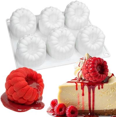 6-Hole Raspberries Mousse Cake Mold Food Grade Moldes de silicone para assar 3D Raspberries Pudding Cakes Moldes de silicone molde de sobremesa molde de chocolate Rubus Fruit Cake Decorative Tools Moldes de assar antiaderente