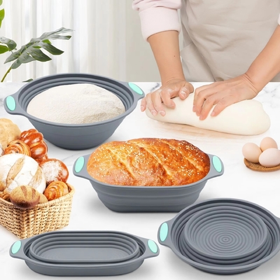 Bom preço. Prémio Silicone Sourdough Proofing Bread & Baking Basket Set - Inclui Oval & Round Foldable Bowls (9,5 polegadas) - Forno & Lavadora de pratos seguro, presentes para padeiros artesãos on-line