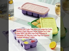 Cartoon Ice Cube Tray com Capa Grandes moldes de Ice Cube 2 Pacotes de Silicona Grande Quadrado Ice Cube Trays com Capa Livre de BPA Easy-Release & empilhável 1.8 'Big Ice Cube Tray para Cocktail Freezer Whiskey Café
