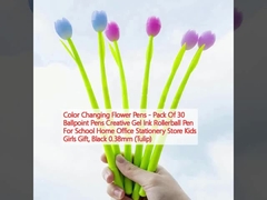 Canetas de flores de mudança de cor - Pacote de 30 canetas de esferas canetas de tinta de gel criativas caneta de bola de rolha para a escola loja de papelaria de escritório crianças garotas presente, preto 0,38 mm (tulip)